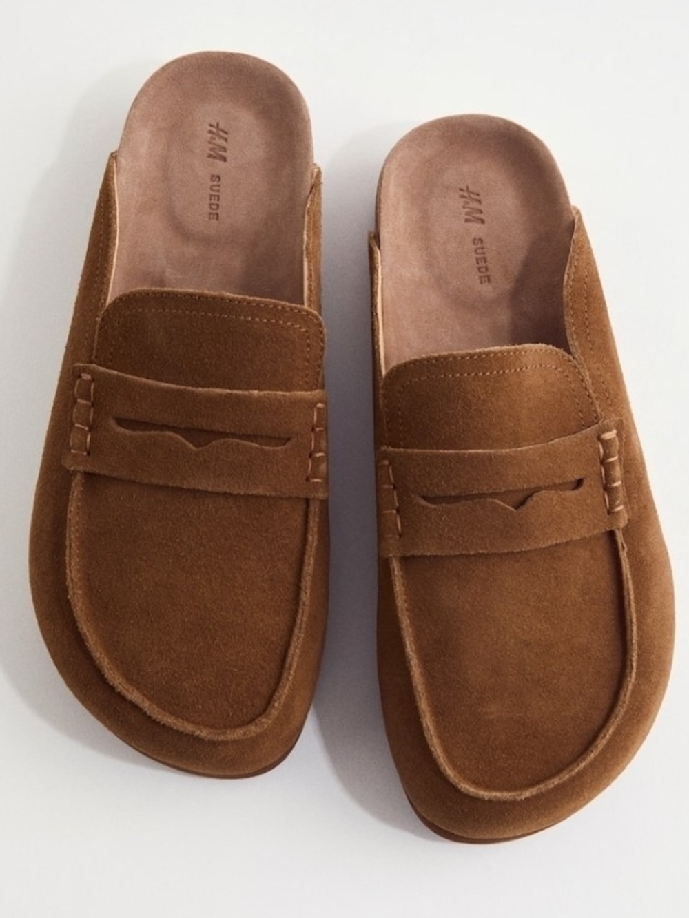 H&M Suede Penny Slip-On Mules in Chestnut Brown
